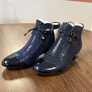 Navy animal print bootie boot Bonavi